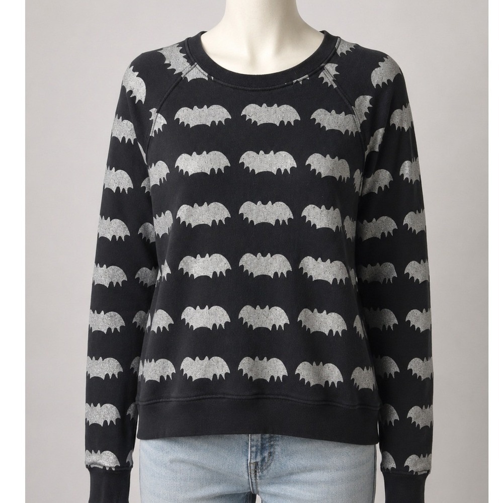 Zoe Karssen Womens Sweatshirt Black Silver Glitter Bat Print XS
